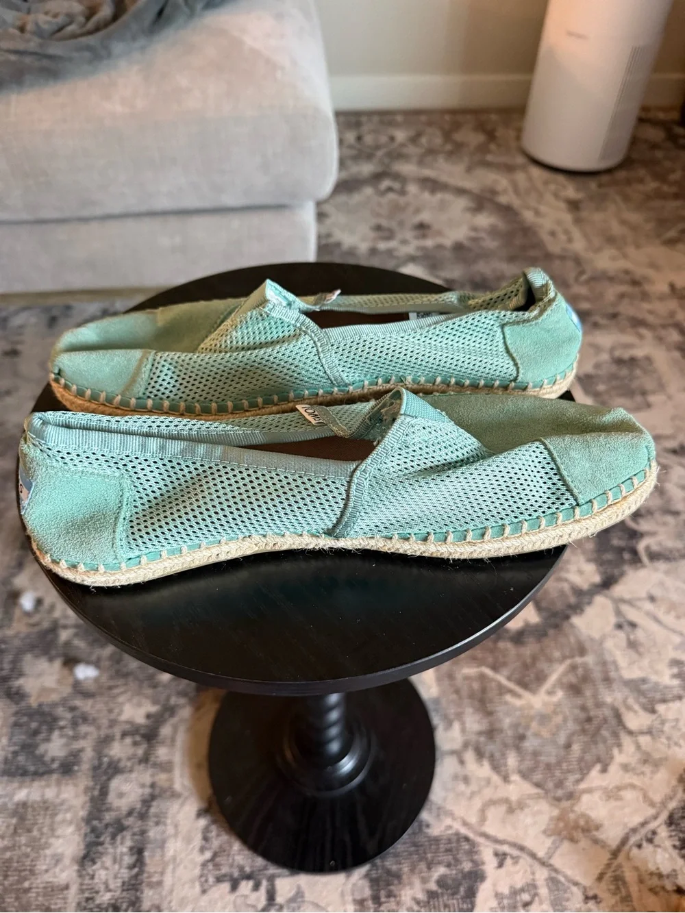 TOMS Mint Green Mesh & Suede Espadrille Slip-Ons SZ 10